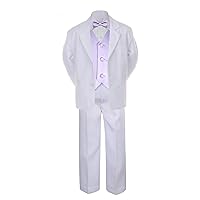 7pc Lilac Purple Vest Bow Tie Boy Baby Toddler Kid White Formal Suit Tuxedo S-20