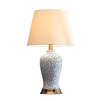 Table Lamps,Table Lamp Living Room Desk Lamp, Ceramic Desk Lamp Tall and Stable Desk Lamp Fabric Lampshade/Copper Base Eye-Cadesk Lamp Reading Lamp/Blue/33 * 33 * 60Cm