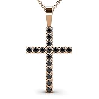 Treated Black Diamond Cross Pendant 0.88 ctw 14K Gold. Included 16 Inches 14K Gold Chain.