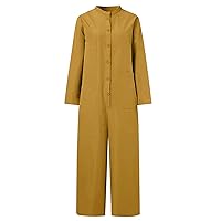 Jumpsuits For Women,Casual Solid Long Sleeve Jumpsuit Plus Size Work Button Down Fashion Overall Pocket Romper