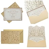50Pcs Gold Pocket Wedding Invitations with 2-Layers Gold Glitter Invitation Cards Luxury Wedding Cards, Gold Envelopes - Set of 50 pcs