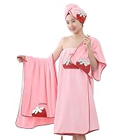 Coral Velvet Towel, Bath Towel, Dry Hair Cap Set, Bath Cap, Soft Shower Skirt (Color : D, Size : As showns)