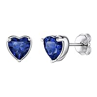Dainty 925 Sterling Silver Birthstone Heart Crystal Necklace/Stud Earrings, Minimalist BirthStone Necklaces Earrings Jewelry for Women Girls (with Gift Box)
