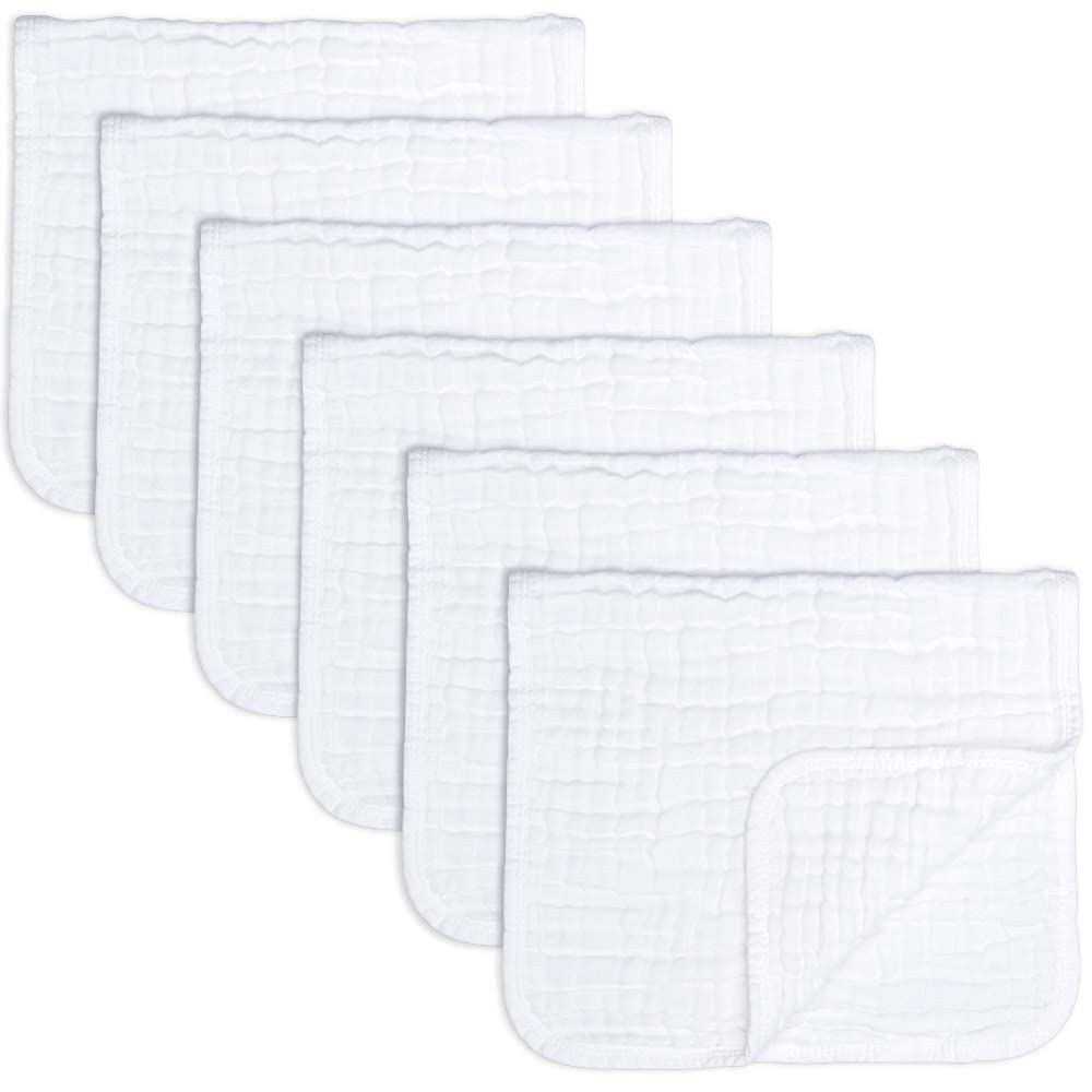 Comfy Cubs Muslin Burp Cloth 6 Pack White and Blue Bundle