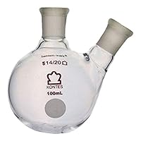 Chase KIMAX 294990-0250 Two-Neck Round Bottom Flask, Side Neck Angled, Borosilicate Glass, 250 ml
