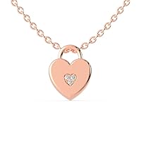 VVS Three Stone Heart Lock Design 18K White/Yellow/Rose Gold Pendant with 0.025 Ct Round Natural Diamond & 18K Gold Chain Necklace for Women | Elegant Diamond Necklace for Loved One, Wife (IJ, I1-I2)