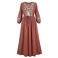 HAN HONG Spring and Summer Embroidered Dress Loose Casual Cotton Linen Vestidos Women's Mid-Sleeve Sundress