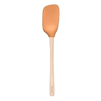 Tovolo Flex-Core Apricot Wood-Handled Spoonula, Silicone Spoon Spatula Head With Ergonomic Grip & Wooden Handle, Silicone Spatula Spoon for Cooking & Cake Decorating BPA-Free