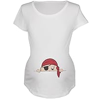 Old Glory Halloween - Peeking Baby Pirate White Maternity Soft T-Shirt - Medium
