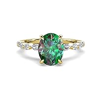 2.63 ctw Created Alexandrite Oval Shape (9 x 7 mm) alternating Side Marquise & Round Lab Grown Diamond Hidden Halo Engagement Ring in 14K Gold