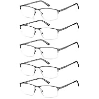 EYECEDAR 5-Pack Reading Glasses for Men Blue Light Blocking Gunmetal Gray Metal Half Frame Spring Hinges Readers Glasses Mens Readers 3.0