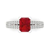 Clara Pucci 2.70 carat Emerald Cut Solitaire W/Accent Genuine Simulated Ruby Proposal Wedding Anniversary Bridal Ring 18K White Gold