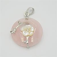 Round Hollow Natural Blue Sand Pink Crystal Stone Pendants White Peach Blossom Charm Tulip Metal Flower Necklace Pendant (Color : Pink Crystal)