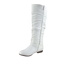 TZ Lily-20 Women's Knee High Riding Boots Low Flat Heel Winter Side Zip Buckles Boots Shoes