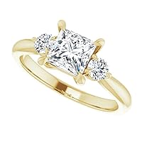 14K Solid Yellow Gold Handmade Engagement Ring 1.0 CT Princess Cut Moissanite Diamond Solitaire Wedding/Bridal Ring Set for Women/Her Propose Gifts