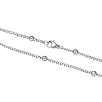 Adabele 304 Grade Surgical Stainless Steel 1.3mm 1.8mm Satellite Chain 3mm Bead Station Chain Necklace 18 Inch Tarnish Resistant Hypoallergenic Women Men Jewelry