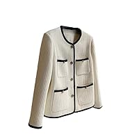 Spring Women's Wool Blend Tweed Jacket - Casual Elegant Coat, Korean Vintage Outwear, Loose Fit