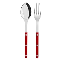 2-Piece Serving Set - Bistrot Collection - Large Fork & Large Spoon - Stainless Steel & Nylon - Dishwasher Safe - Burgundy - Brilliant Finish