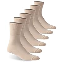 Diabetic Socks for Men Women, Loose Top Non Binding Casual Crew Circulatory Seamless Cotton Quarter Loose Fit Diabetes Performance Anti-sweat Socks, 6 Pairs Beige Large