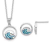 925 Sterling Silver Rhodium Plate Blue Simulated Opal Wave Earrings and 2inch Extension Necklace S Jewelry for Women
