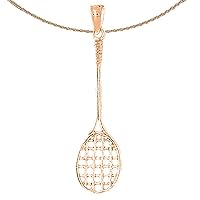 Tennis Racquets Necklace | 14K Rose Gold Tennis Racquets Pendant with 18