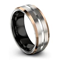 Tungsten Wedding Band Ring 10mm for Men Women Bevel Edge Grey 18K Rose Gold Black Brushed Polished