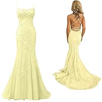 MllesReve Women Lace Mermaid Prom Dress 2020 Long Spaghetti Strap Evening Gown