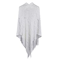 QZUnique Women's Knitted Tassel Shawl Asymmetric Hem Poncho Fringed Pullover Sweater Solid Color Cowl Neck Top Coat Wrap Cape