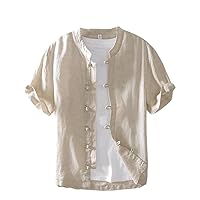 Chinese Style Retro Linen Shirt for Men, Summer Lightweight Short Sleeve Casual Shirt