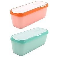 Ice Cream Containers, 2pcs 1.5 Quart Ice Cream Storage Containers for Freezer, Reusable Homemade Ice Cream Tubs for Yogurt, Sorbet, Gelato(Orange + Green)