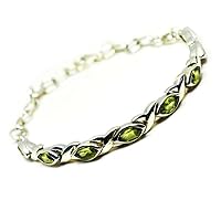 Natural Peridot Gemstone Bracelet Indian Sterling Silver Marquise Cut Handmade L 6.5-8 IN