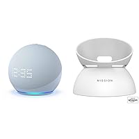 Echo Dot (5th Gen) with clock Cloud Blue with White Battery Base