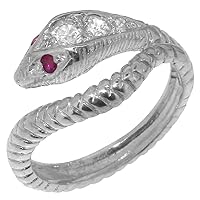 LBG 18k White Gold Natural Diamond Ruby Womens Band Ring - Sizes 4 to 12 Available