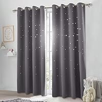 NICETOWN Blackout Curtain with Die-Cut Stars - Starry Night Sleep-Enhancing Cosmic Themed Twinkle Drapes for Baby Nursery, Draft Blocking Draperies (2-Pack, W52 x L84 inches, Gray)