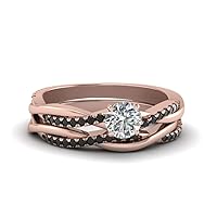 Infinity Twist Diamond Matching Set rose gold plated Natural Black Onyx Round shape Black color Wedding Ring Sets prong setting in Size 13 Party Wear Daily Wear Ornament