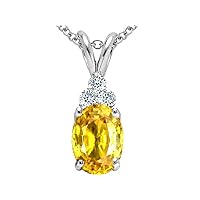 Tommaso Design Oval Genuine Yellow Orange Sapphire Pendant Necklace 14 kt White Gold