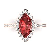Clara Pucci 2.38ct Marquise Cut Solitaire W/Accent Halo Genuine Natural Red Garnet Wedding Promise Anniversary Bridal Ring 18K Rose Gold