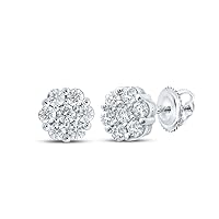 14K White Gold Diamond Flower Cluster Earrings 1-1/2 Ctw.