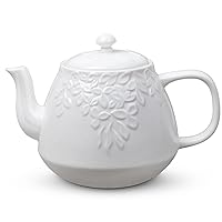 Toptier Leaf Teapot, Porcelain Tea Pot with Stainless Steel Infuser, Blooming & Loose Leaf Ceramic Teapot, 37 Ounce, White