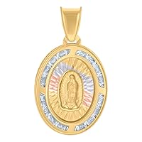 10k Tri color Gold Womens CZ Cubic Zirconia Simulated Diamond Oval Medallion Guadalupe Religious Charm Pendant Necklace Measures 23.9x13.6mm Wide Jewelry for Women