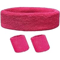 TRIXES 3PCS Pink Sweatband Set- Headband and Wristband Set for Exercise, Fancy Dress and More