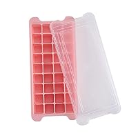 36 Square Silicone Ice Cube with Lid Household Bar Ice Cube Mold Baby Complementary Food Mold Food 25.511.5/Pink (Two Packs)