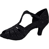 Womens Professional Rhinestones T-bar Latin Dancing Shoes Social Salsa Ballroom Tango Cha-Cha Wedding Dancing Shoes Custom Heel