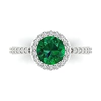 Clara Pucci 2.40 carat Round Cut Solitaire W/Accent Halo Genuine Simulated Emerald Wedding Anniversary Bridal Ring 18K White Gold