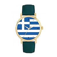 Greek Flag Watch Ladies 38mm Case 3atm Water Resistant Custom Designed Quartz Movement Luxury Fashionable