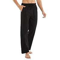 YuKaiChen Men's Casual Beach Pants Drawstring Cotton Linen Loose Open Bottom Yoga Trousers Pockets