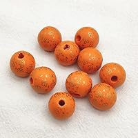 Phicus ! 16mm 200pcs Natural Wood Print Pattern Beads for Handmade Necklace Bracelet Earring DIY Parts Jewelry Findings - (Color: Orange)