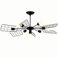 American Country Rustic Dining Room Ceiling Lamp Black Metal Fan Decoration Living Room Ceiling Lights 7 Heads Bar Counter Ceiling Lighting Fixtures