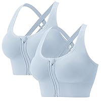 2PC Women's Criss-Cross Back Sport Bras, U-Neck Padded Strappy Cropped Front Close Bralettes for Yoga Workout Fitness