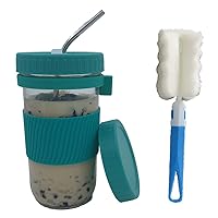 Breakfast Coffee Cup With Lid Straw Portable Sealed Glass Bottle Milk Oatmeal Cup Water Bottle Drinkware Mugs Cups And Lids And Straw Set Reusable Cheap Glass 22 Oz, Green Lake